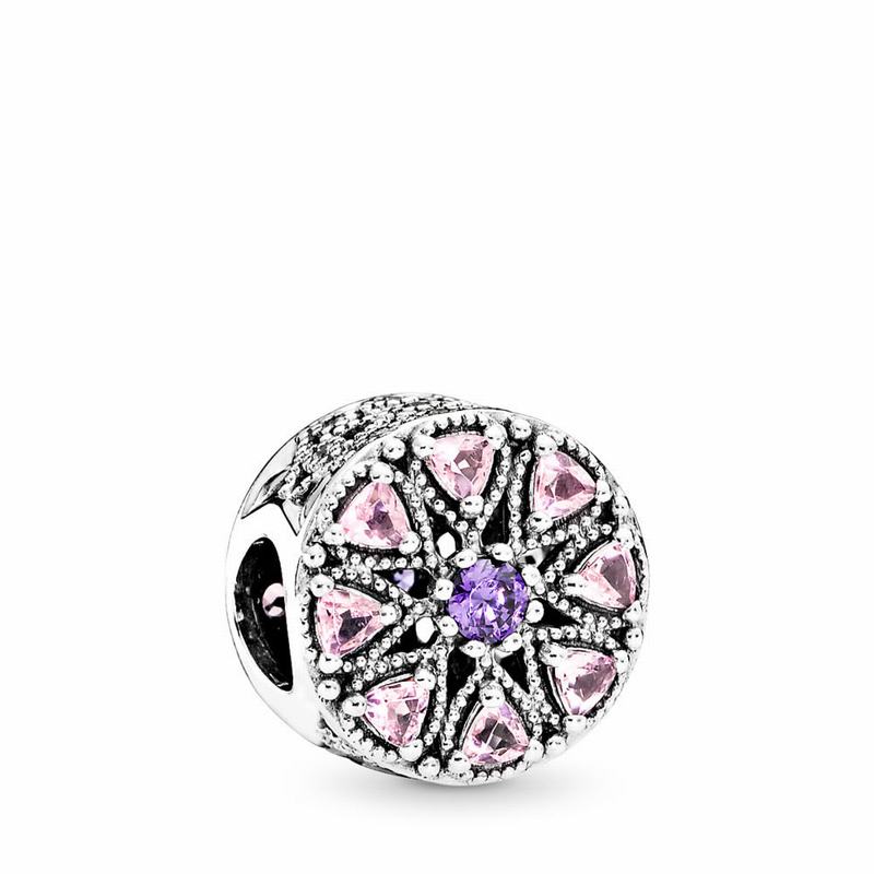 Pandora Shimmering Medallion Charm Ireland - Sterling Silver/Pink/Mixed Stones - 784153IUM